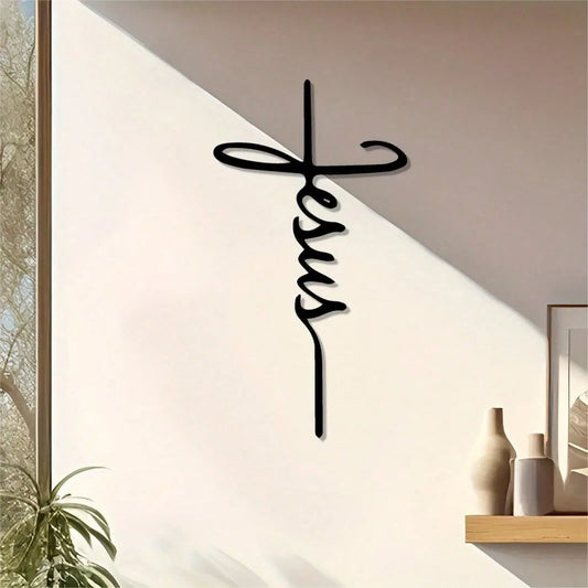 Vintage Metal Jesus Cross Wall Art Abstract Minimalist Christian Home Decor Gift