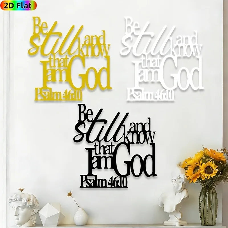 "Be Still and Know I Am God" Metal Wall Art, Psalm 46:10 Bible Verse, Religious Decor for Church Office, Gold White Black, Chris
