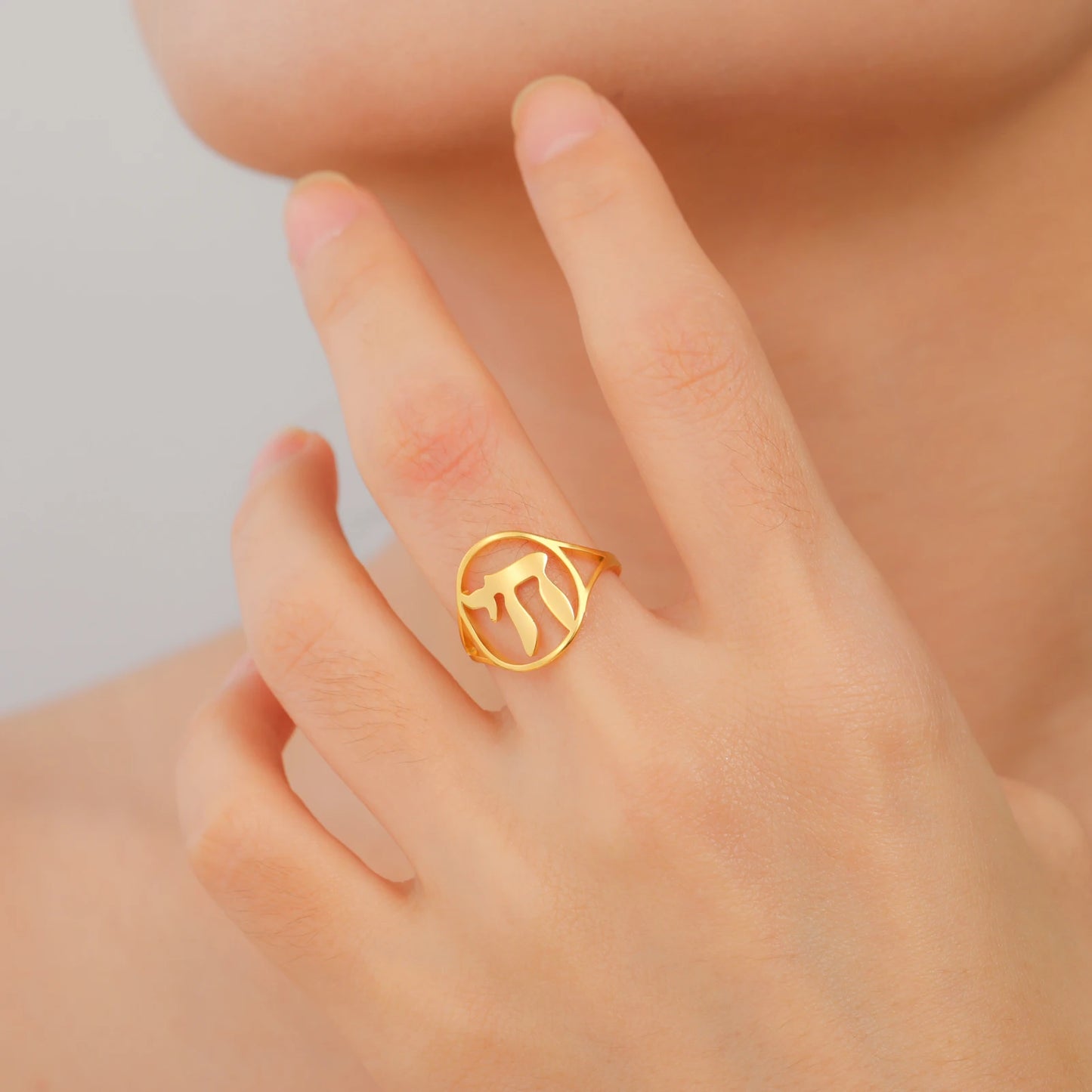 Skyrim Jewish Chai Round Rings Stainless Steel Hebrew Letter Sign of Life Ring Women Men Protection Amulet Judaism Jewelry