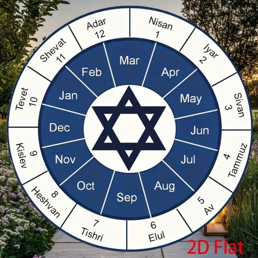 Star of David Hebrew Month Plaque - English Translation Wall Decor for Room Cafe, Jewish Themed Wall Decoration