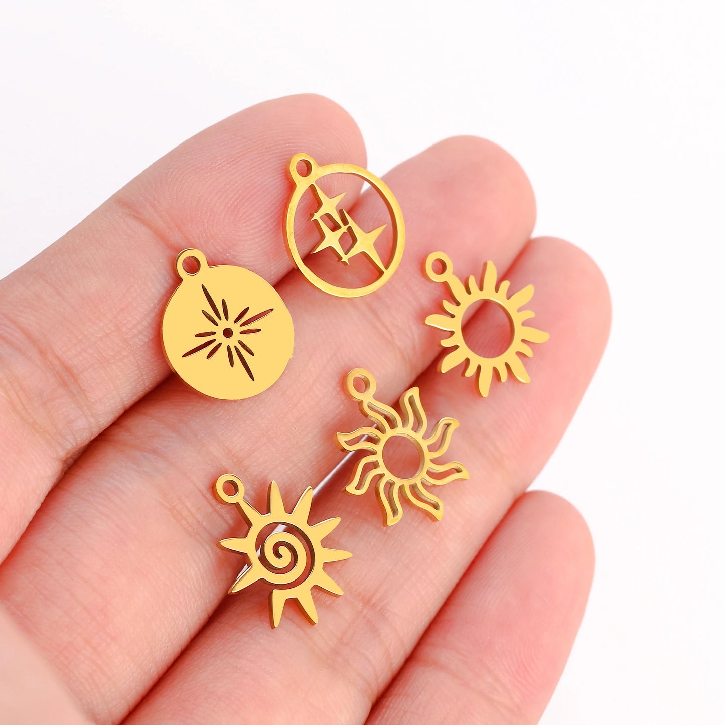 5Pcs Stainless Steel Moon&Sun&Star Charm Jewelry Making Accessories Supplies DIY Necklace Bracelet Celestial Pendants Findings