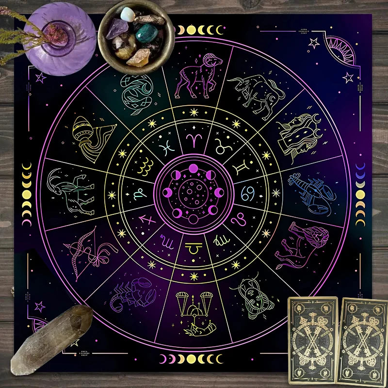 1pc Tarot card tablecloth, mysterious rune astrology altar cloth, witchcraft cabin decoration tablecloth, card game tablecloth