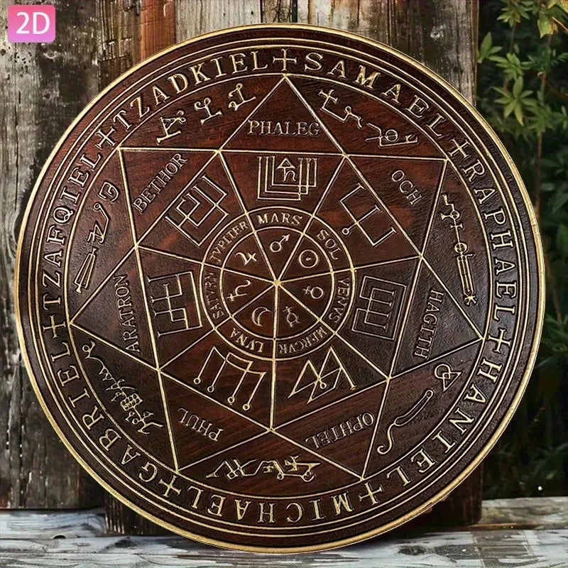 Heavy Metal Archangel Michael Seal Amulet - 2D Flat Wall Decor for Home Protection, Handmade Hebrew Aramaic Evil Eye Talisman