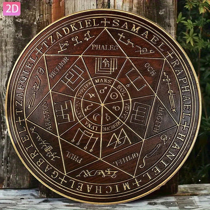 Heavy Metal Archangel Michael Seal Amulet - 2D Flat Wall Decor for Home Protection, Handmade Hebrew Aramaic Evil Eye Talisman