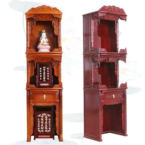 ZMLSolid Wood Altar Cabinet Buddha Niche Clothes Closet Altar New Chinese Three-Layer Household Buddha Shrine