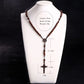 Christ Jesus Wooden Beads 8mm Rosary Bead Cross Car Pendant Woven Rope Chain Necklace Religious Orthodox Praying  Jewelry