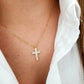 Fashion New Zircon Inlaid Cross Necklace Pendant Jewelry for Women Gold Color Long Clavicle Chain Necklaces
