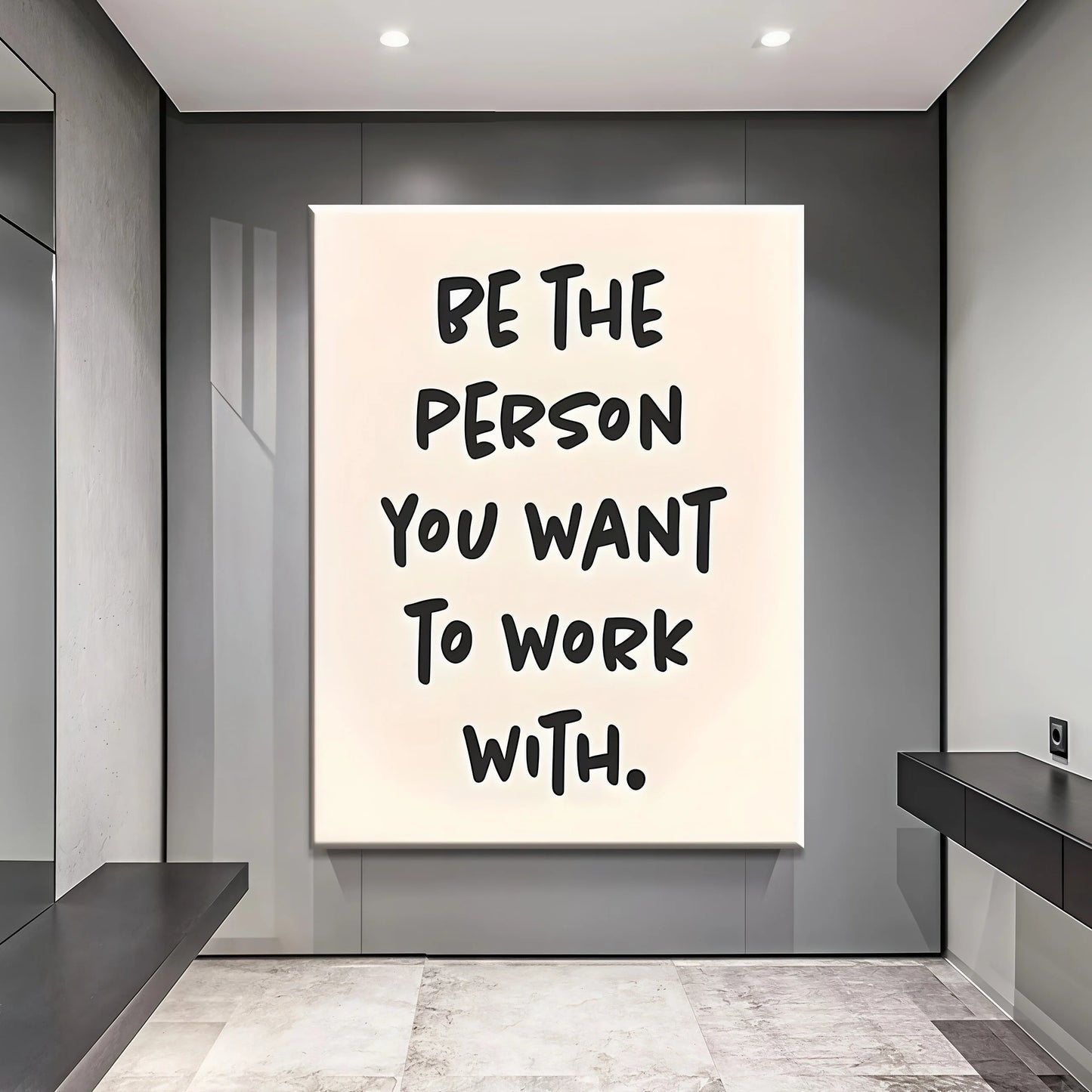 1pc "Be the Person You Want to Work with" Wooden Framed Canvas - Waterproof Durable Wall Art with Hanging Hardware