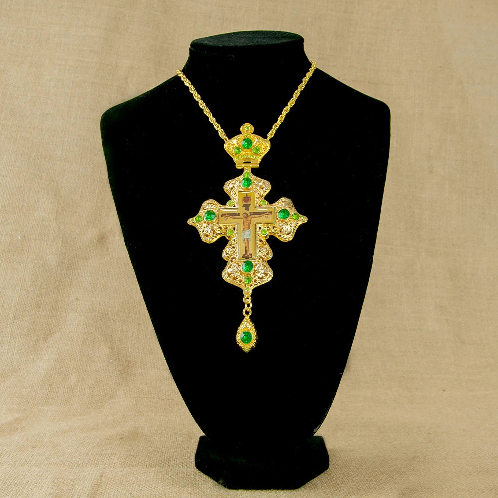 HTISOK Orthodox Cross Pendant Jesus Pendant Zinc Alloy Cross Necklace Gift for Priests with Gift Box Baptism Worship Blessing