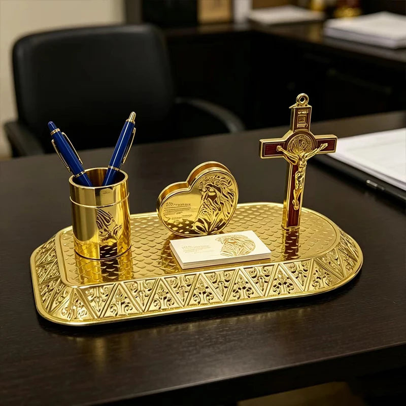 New 2026 Gold Religious Iconography Gift Set with Saint Benedict Crucifix for Home Altar Church Prayer Devotion Christian Decor