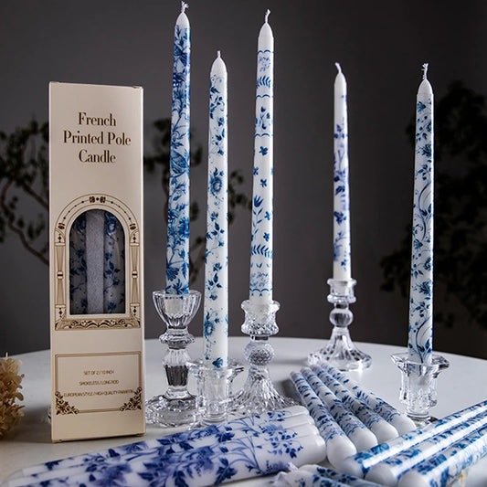 2pcs/set Scented Candles Chinese Hand-painted Blue And White Porcelain Long Candle Soy Wax Candles Party Wedding Home Decor