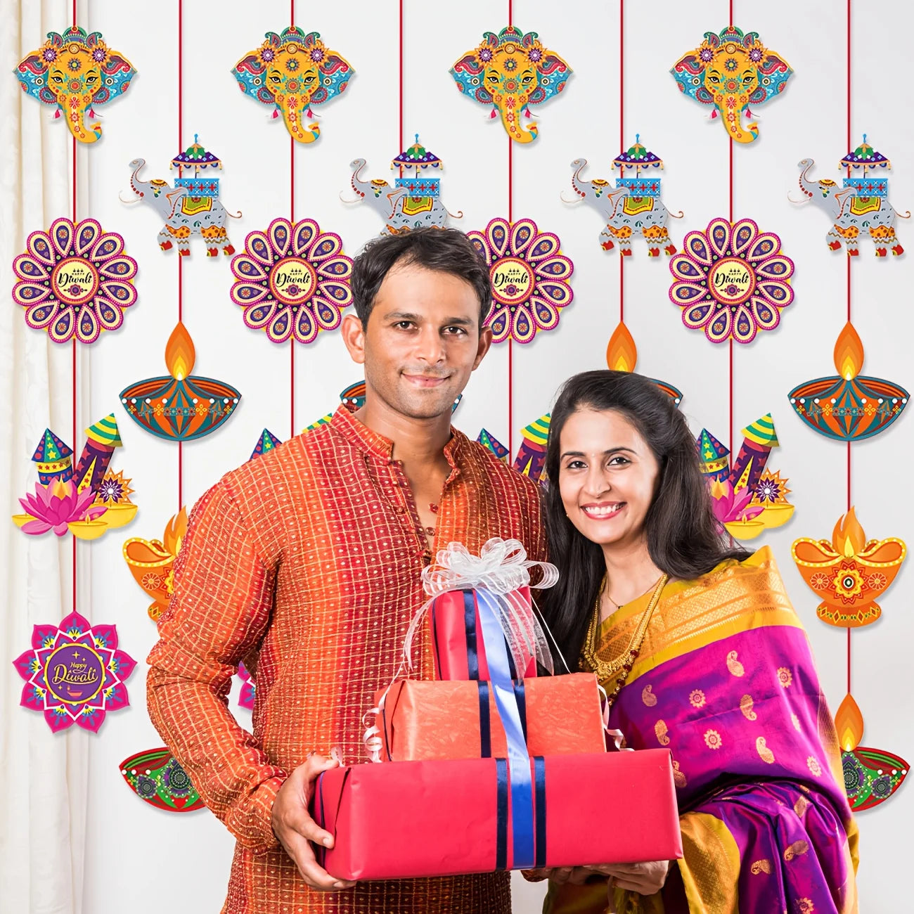 Happy Diwali Hanging Decoration Supplies Indian Festival of Lights Hanging Banner Deepavali Suture Paper Circle Garland Diwali