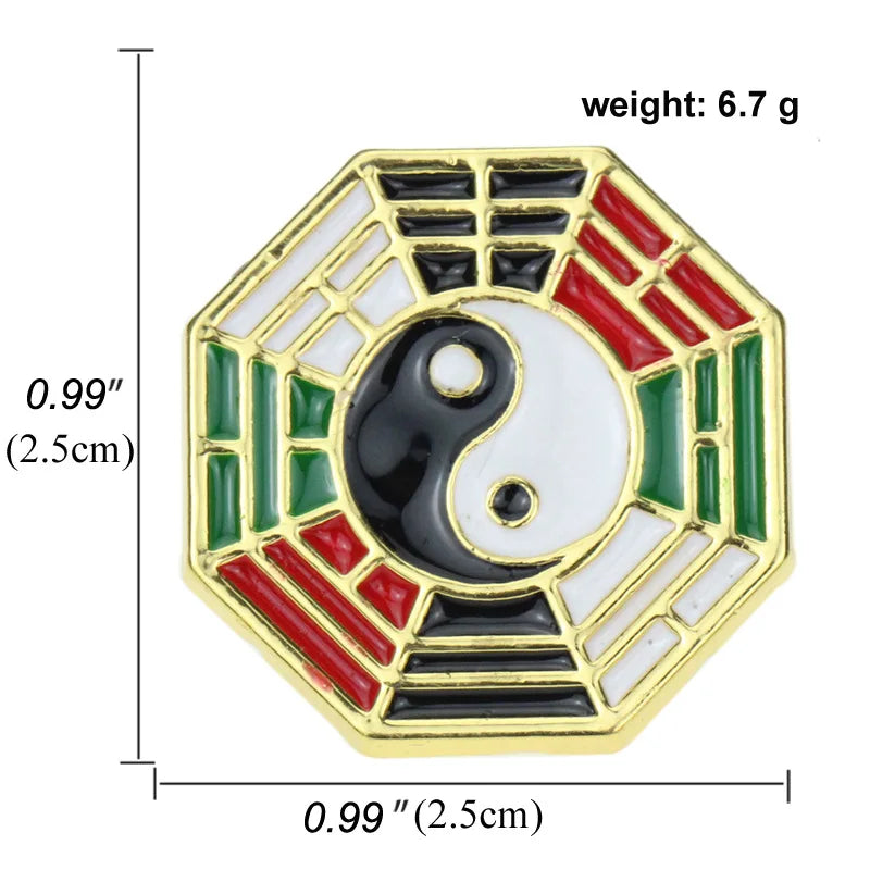 Swastika Yin Yang Tai Chi Bagua Brooch Religious Buddhist Zinc Alloy Yoga Amulet Clothing Backpack Hat Accessories Gift