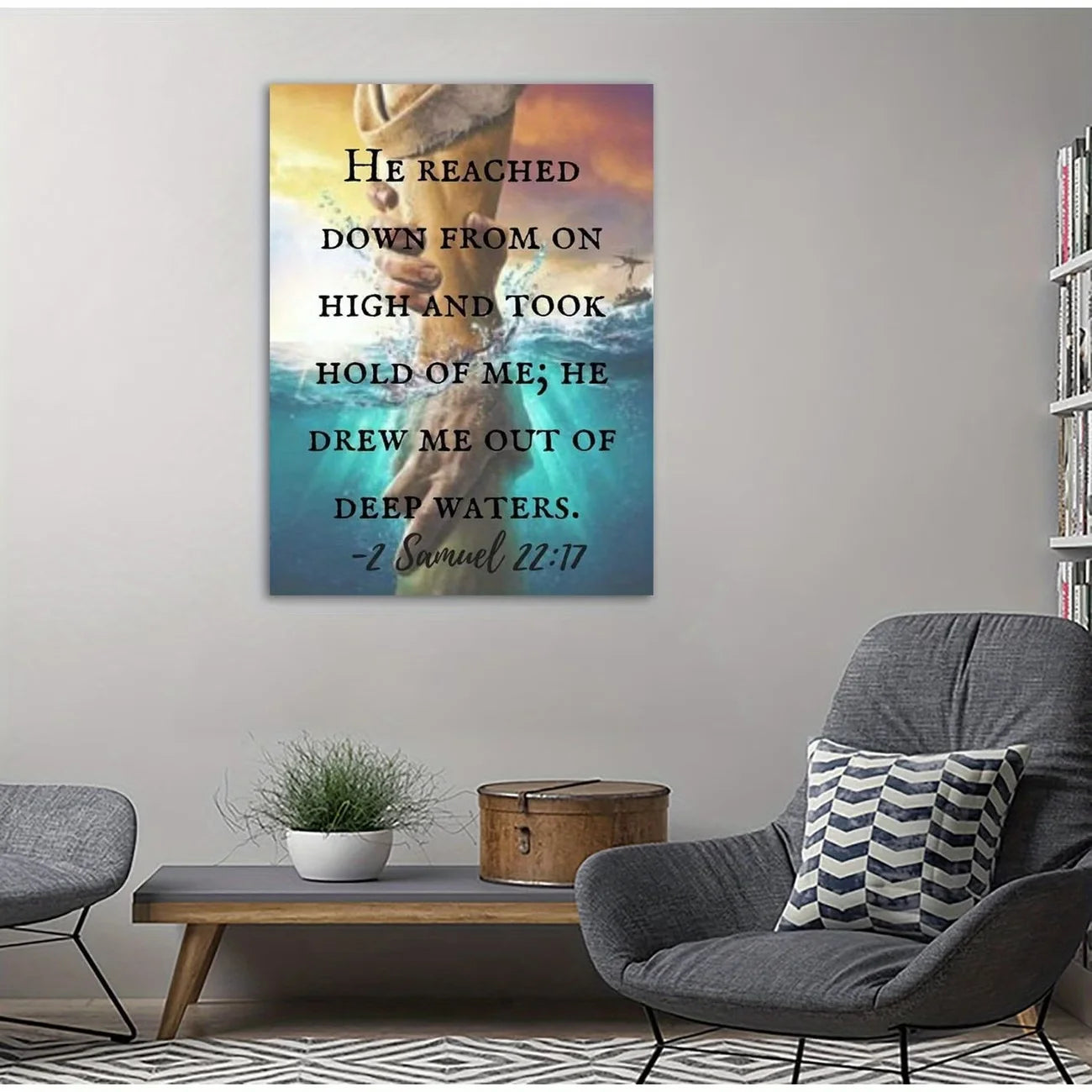2D Flat 1pc Framed Christ Canvas Wall Art- "The Hand of God" Inspirational Quote Print, Modern Christian Religious Painting