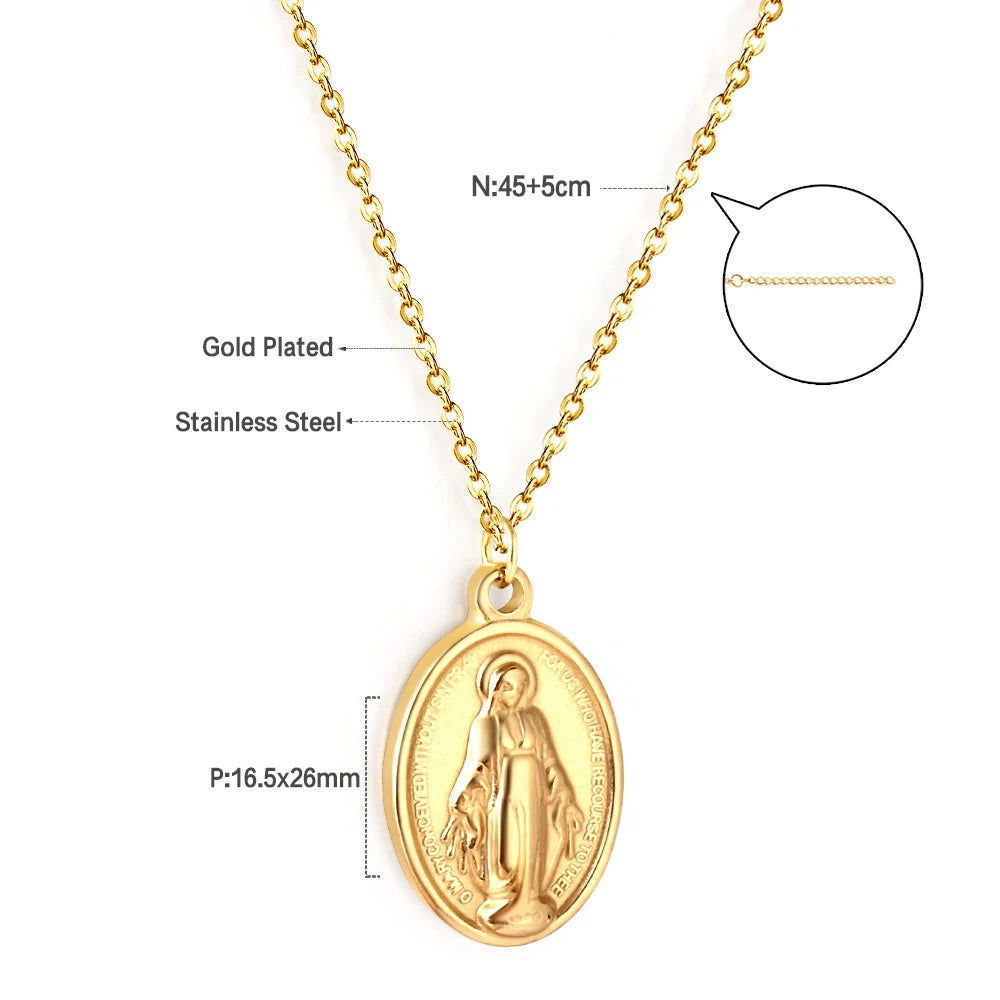 LUXUKISSKIDS Catholic Rosaries Beaded Prayer Cross Pendant Necklace Rosary Prayer Long Stainless Steel Necklaces Collier Jewelry