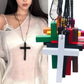 Fashion Punk Gothic Wood Cross Pendants Necklace White Black Cross Choker Y2k Hip Hop Necklace Sweater Chain Gifts