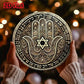 2D Flat Hamsa Hand Star of David Round Metal Tin Sign - Hebrew Blessing Themed Wall Decor, Spiritual Jewish Art for Home, Medita