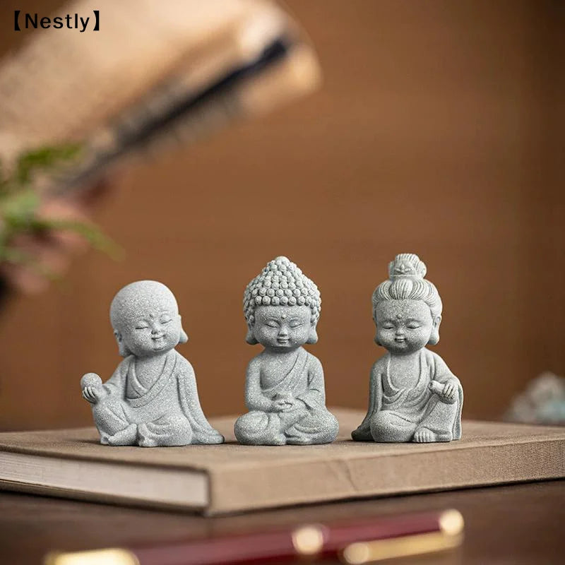 Chinese Style Buddha Statue Cute Little Monk Figurines Fish Tank Moss Landscaping Zen Oriental Aesthetic Garden Decoration〔Nest〕