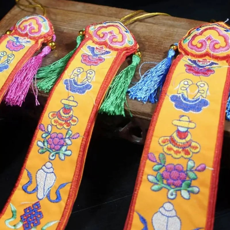 Nepal Handmade Eight Auspicious Flags,Tibetan Tassel Embroidery Decorative Handicrafts,Auspicious Hand Drum Flags Buddhist Item