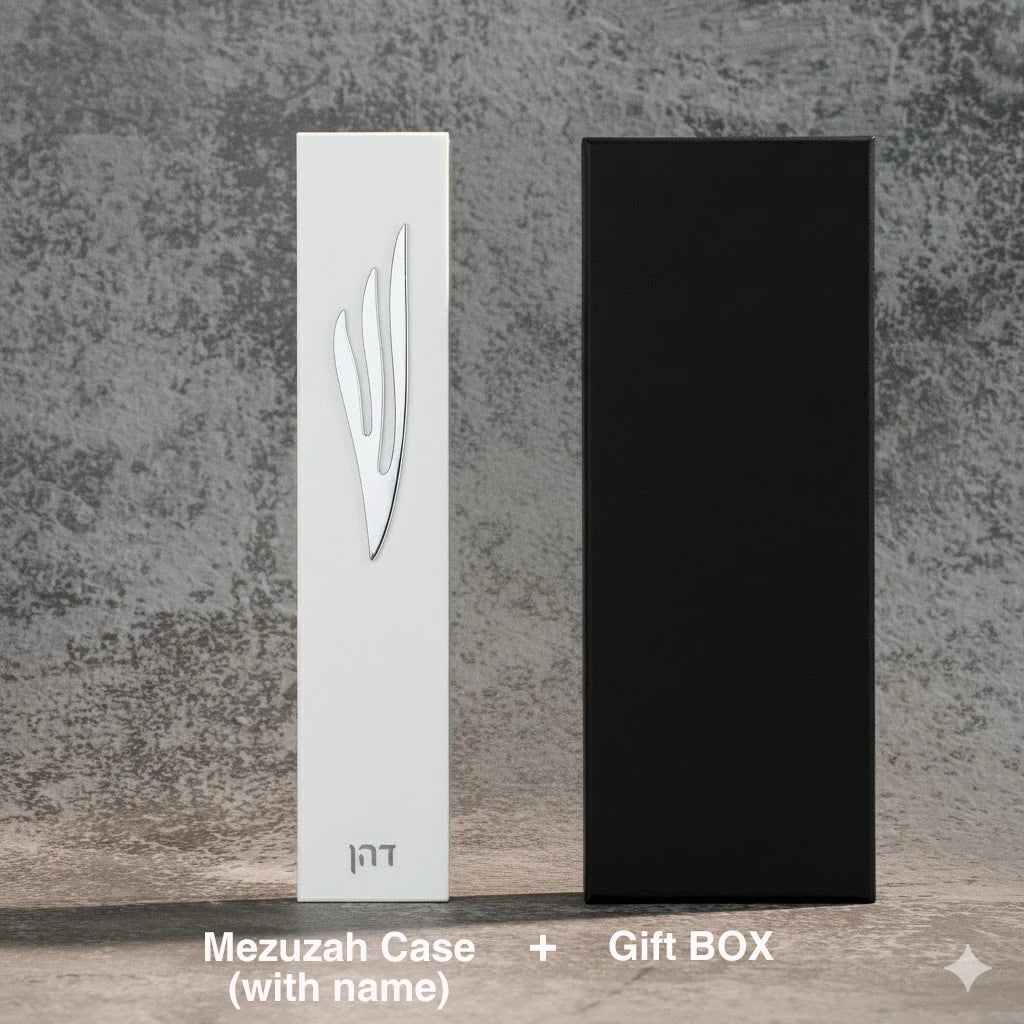 Custom Modern White Acrylic Mezuzah Case with Shin Logo Personalized Engraving Name/ Blessing Judaica Door Decor New Home Gift