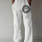 Retro Compass Printed Men's Casual Pants Harajuku Street Trendy Men's Straight Leg Pants Casual High Waisted Drawstring Pants