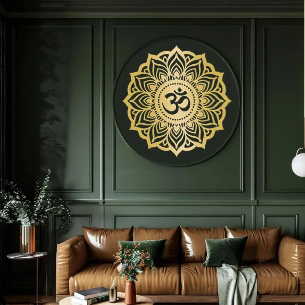Mystic Om Mandala Gilded Metal Wall Sculpture | Lounge & Yoga Chamber Decor | Halloween & Christmas Gift