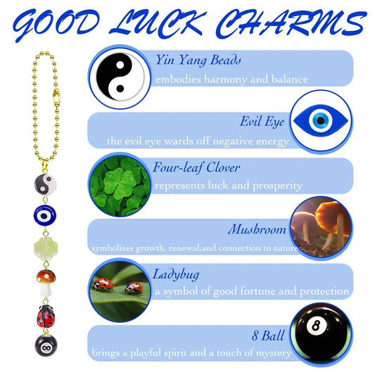 Bohemian Evil Eye 8-Ball Mushroom Clover Ladybug Yin Yang Car Pendant for Women