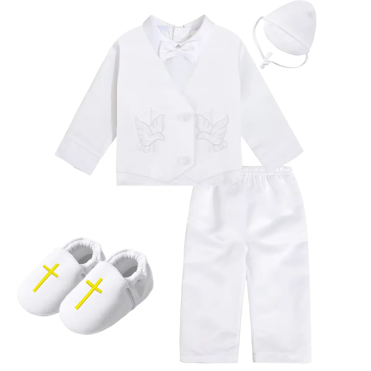 Baby Boys Baptism Outfits Infant Wedding Birthday Party White Cartoon Dove Newborn Formal Gentleman Suits Christening Clothes