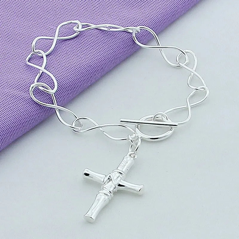 New 925 Sterling Silver Vintage Cross Pendant Bracelet Women Party Fashion Design Creative Jewelry Birthday Gift Accessories