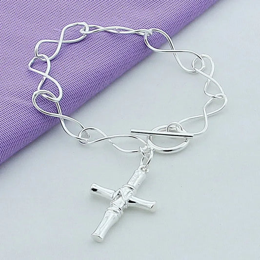 New 925 Sterling Silver Vintage Cross Pendant Bracelet Women Party Fashion Design Creative Jewelry Birthday Gift Accessories