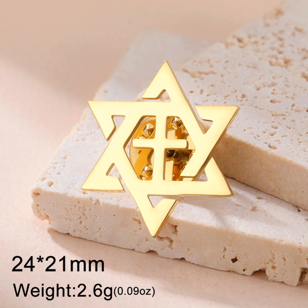Dawapara Hebrew Letter Chai Brooch Star of David Menorah Jewish Symbol Lapel Pins Hanukkah Gift Stainless Steel Jewelry