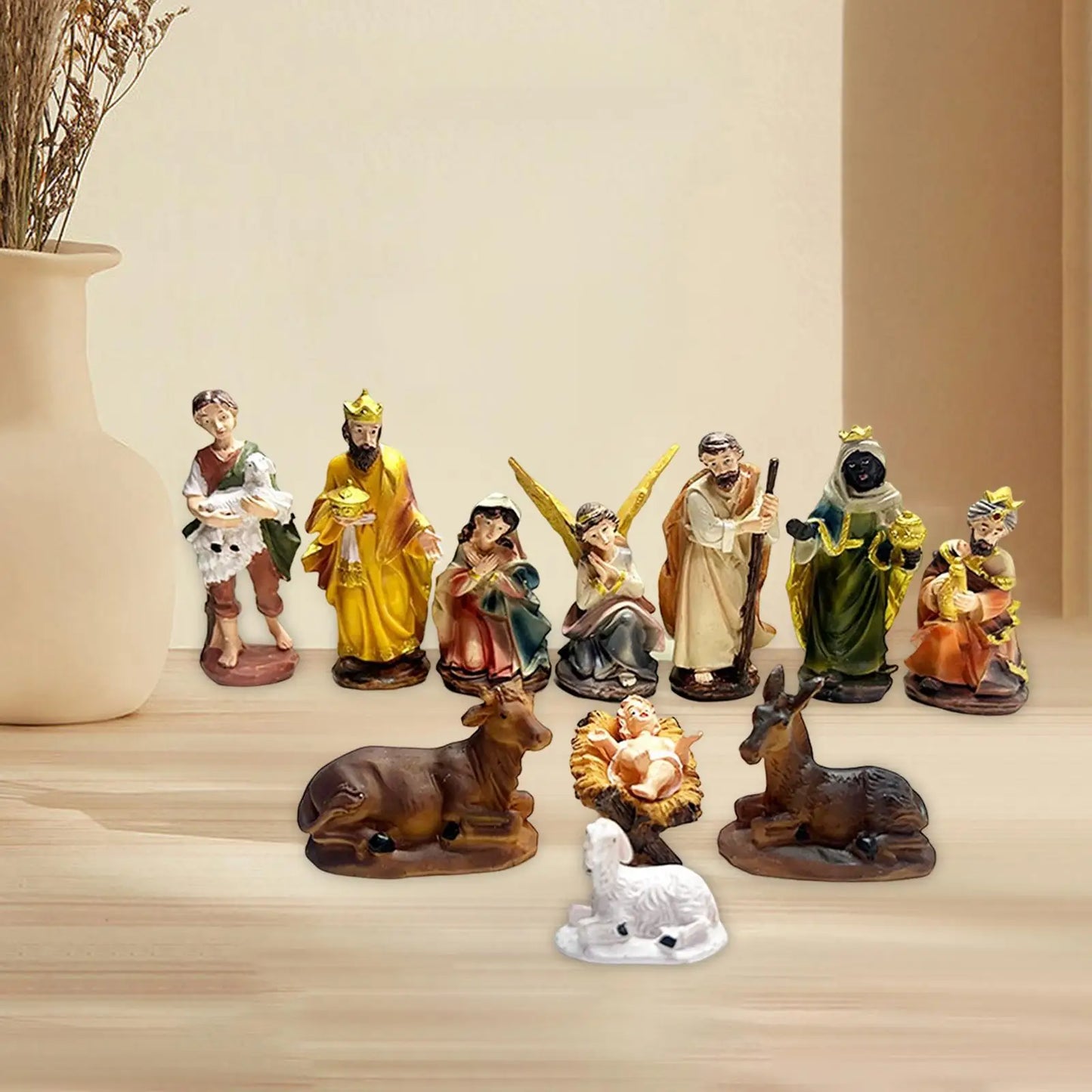 Nativity Figurine Christian Religious Sculpture Ornament Holy Family Birth of Jesus Statue Set for Office Home Xmas Gifts