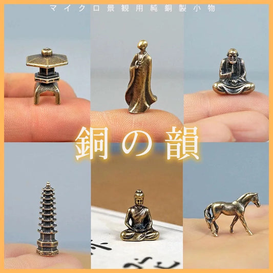 Micro Landscape Bronze Chinese Buddha Ancient Tea Ceremony Zen Moss Rockery Bonsai Sand Table Decorationfairy Garden Miniatures