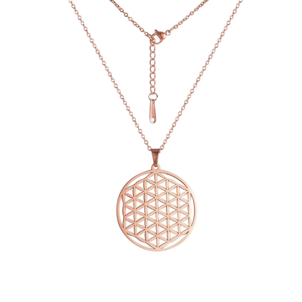 Flower of Life Sacred Geometry Necklace Stainless Steel Mandala Neck Chain Women Men Vintage Universal Spiritual Jewelry
