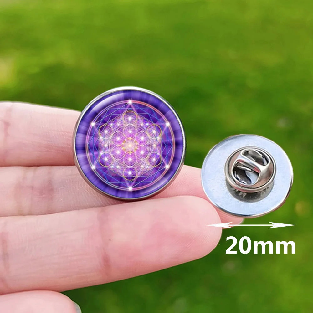 Metatron Cube Stainless Steel Pin Badge Sri Yantra Sacred Geometry Glass Brooch for Men Women Bag Decoration