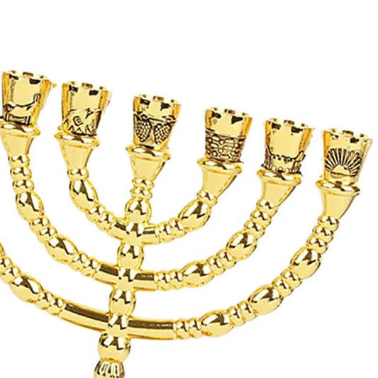 ABUN-Golden Jewish Menorah Candle-Holders Religions Candelabra Hanukkah Candlesticks 7 Branch Menorah