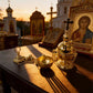 New Gold Plated Catholic Orthodox Hanging Censer Set with Bells for Church Home Altar Incense Burning Religious Devotion Gift
