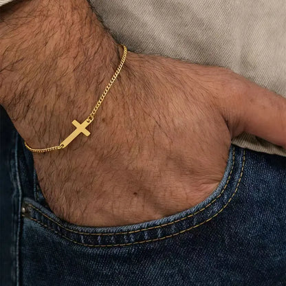 Waterproof 316L Stainless Steel Cross Bracelet Men Christian Faith Cross Charms Curb Chains Fashion Jewelry
