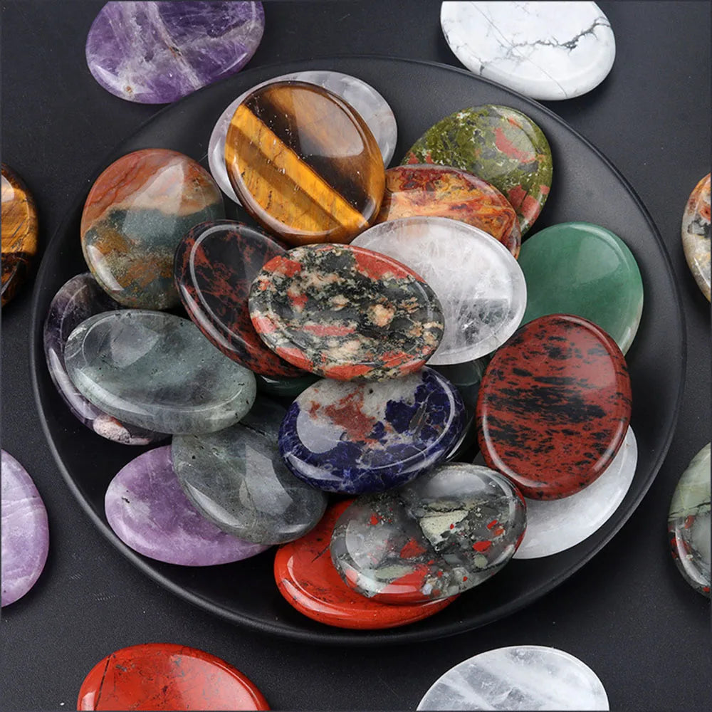 1pc 45x35mm Oval Worrystone Natural Crystal Amethysts Agate Massage Thumbtack Stone Forgetting Stone Jewelry Accessories Gifts