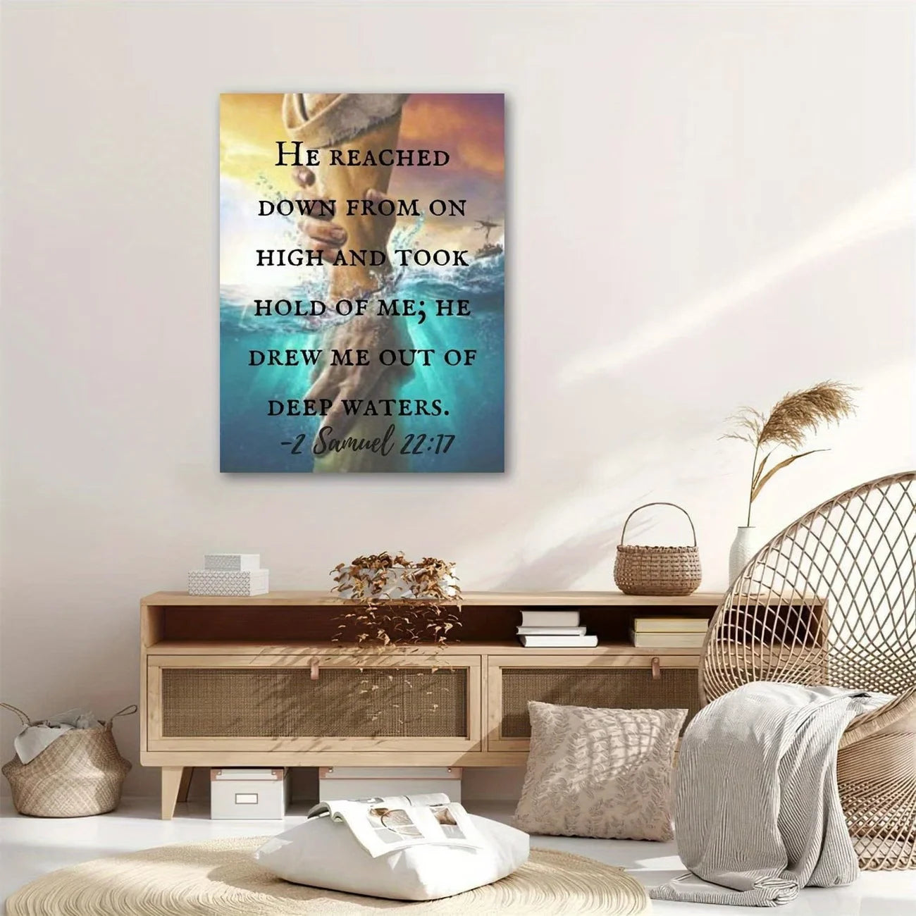 2D Flat 1pc Framed Christ Canvas Wall Art- "The Hand of God" Inspirational Quote Print, Modern Christian Religious Painting
