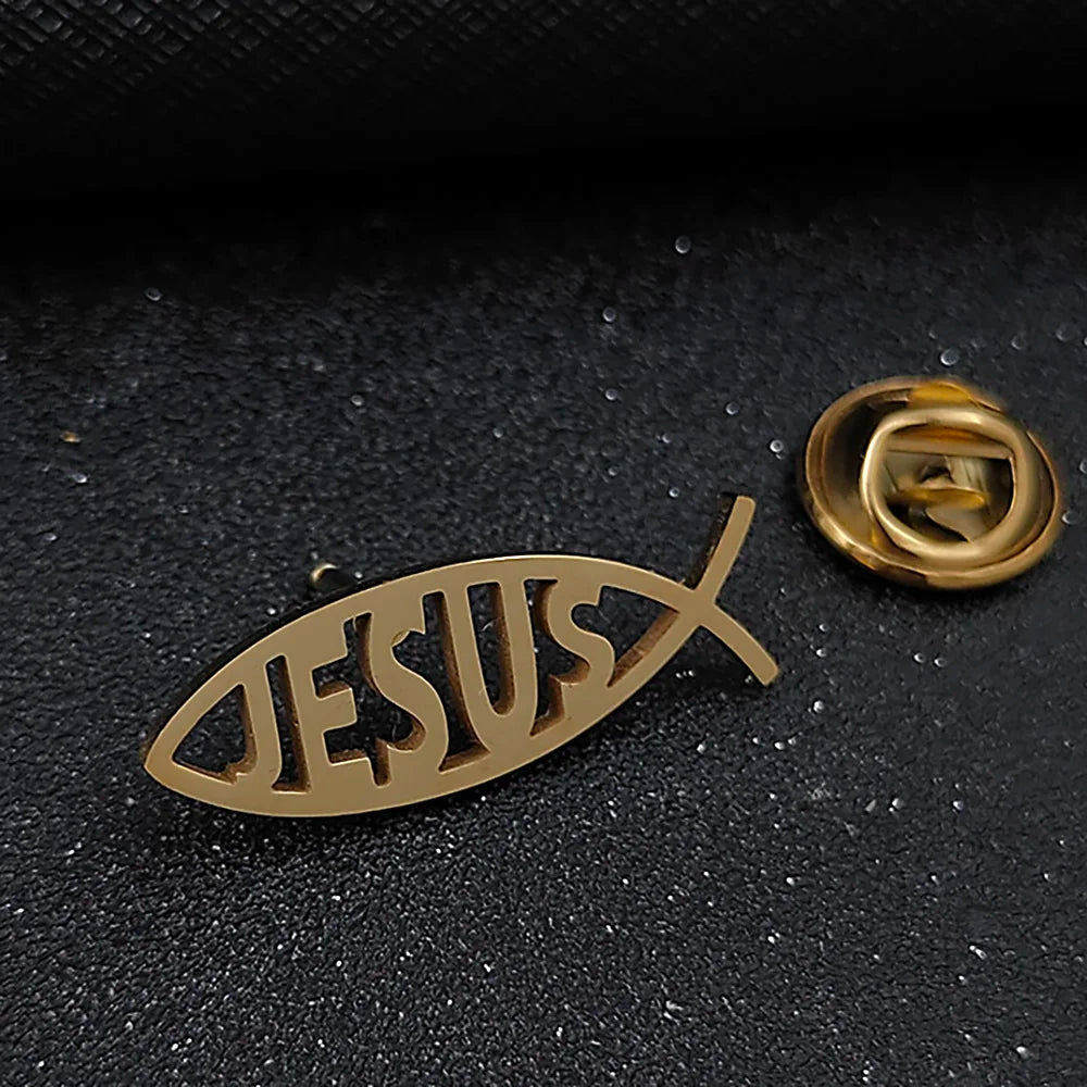 Men's Silver Jesus Fish Brooch, Christian Ichthys Lapel Pin, Religious Faith Suit Accessory, Unique Gift for Believers