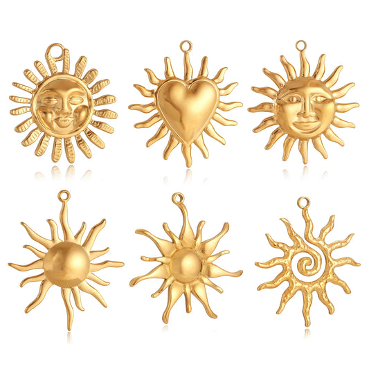 3Pcs Large Casting Vortex Face Sun Charms Stainless Steel Heart Celestial Pendants Fashion Jewelry Making DIY Bracelets Necklace