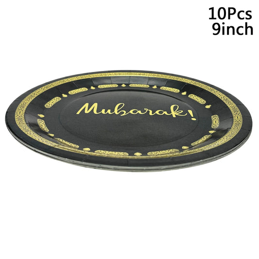 1bag Eid Al-Adha Umrah Mubarak Disposable Paper Cup Plate Ramadan Mubarak kareem Hijab Muslim Islamic Festival Party Decoration