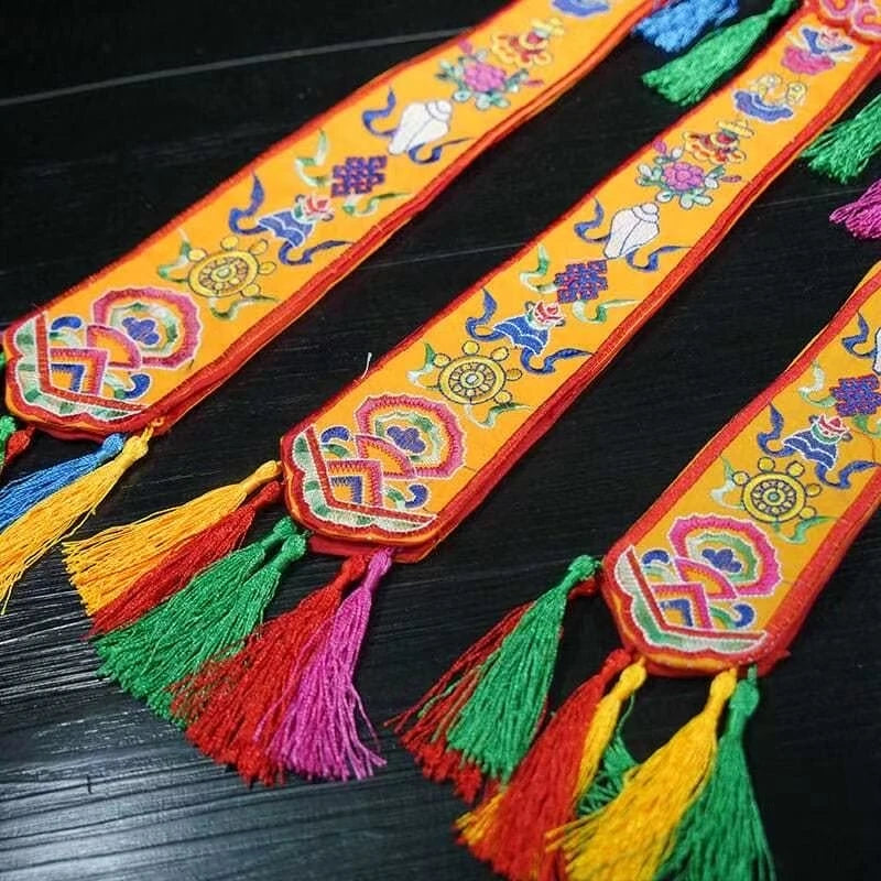 Nepal Handmade Eight Auspicious Flags,Tibetan Tassel Embroidery Decorative Handicrafts,Auspicious Hand Drum Flags Buddhist Item