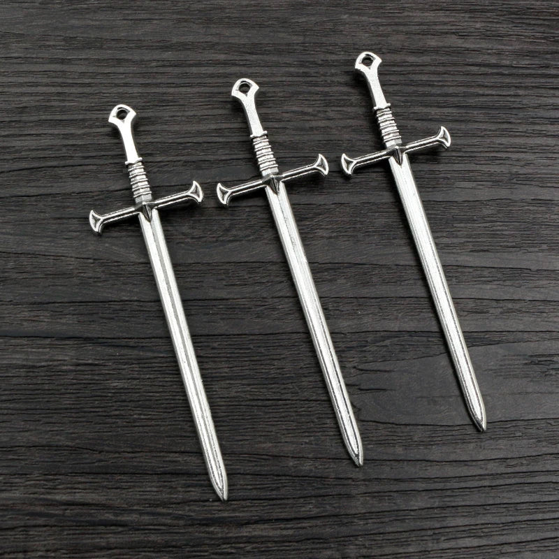 10pcs/lot Antique Silver Plated Sword Blade Charms Pedants DIY Jewelry Making Accessories for Necklace Craft Findings