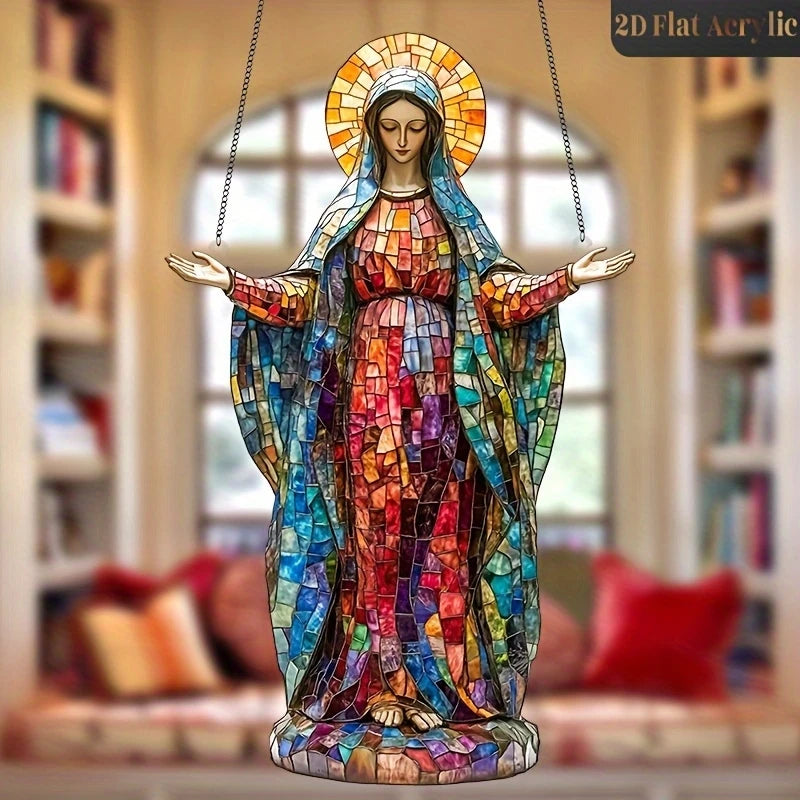 2D Sacred Acrylic Sun Catcher Virgin Mary Hanging Decoration Religious Christmas Ornament Light Collector for Living Room Church