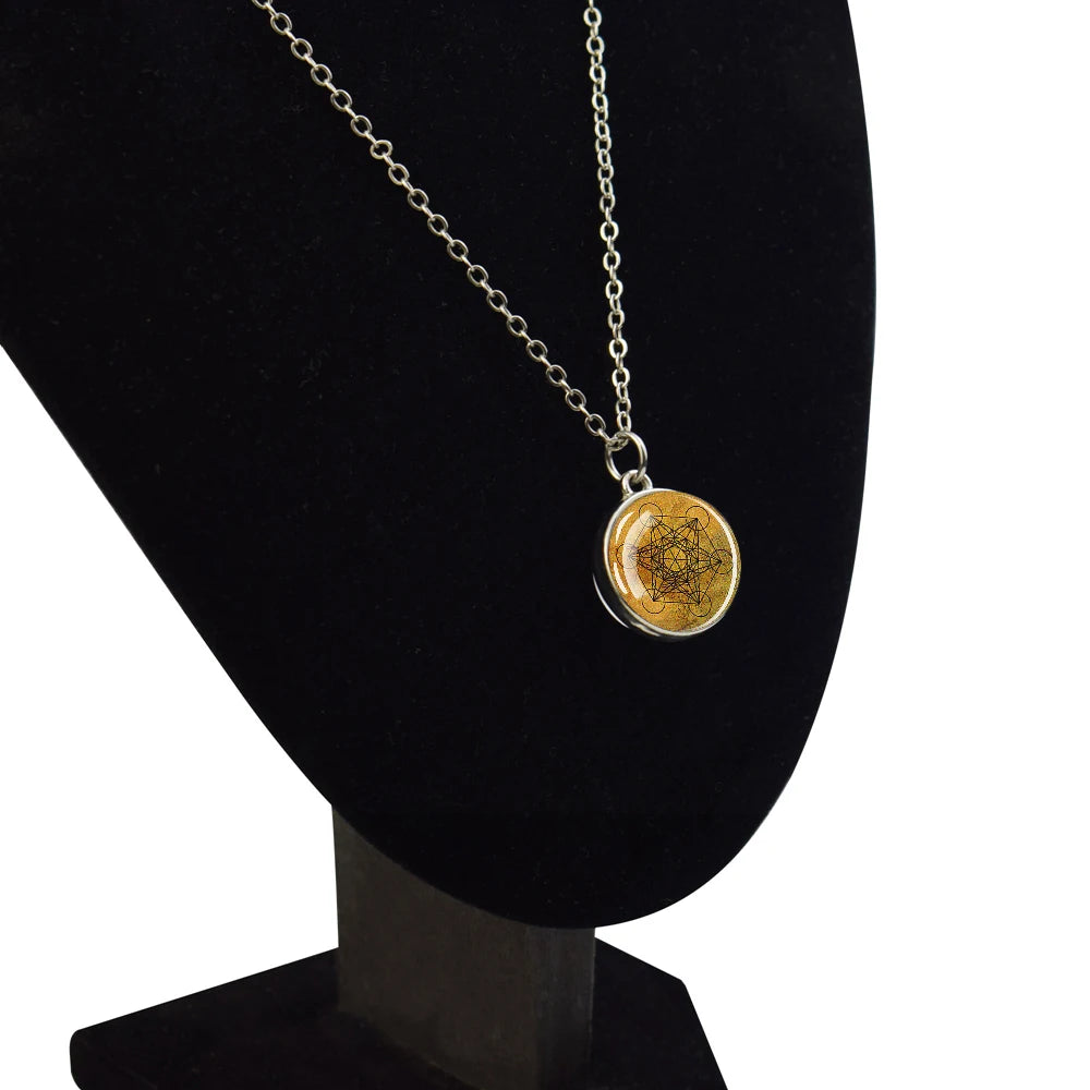 Sacred Geometry-Metatron's Cube Necklaces Sri Yantra Mandala Double Side Glass Ball Pendant Necklace Buddhist Yoga Jewelry Gift