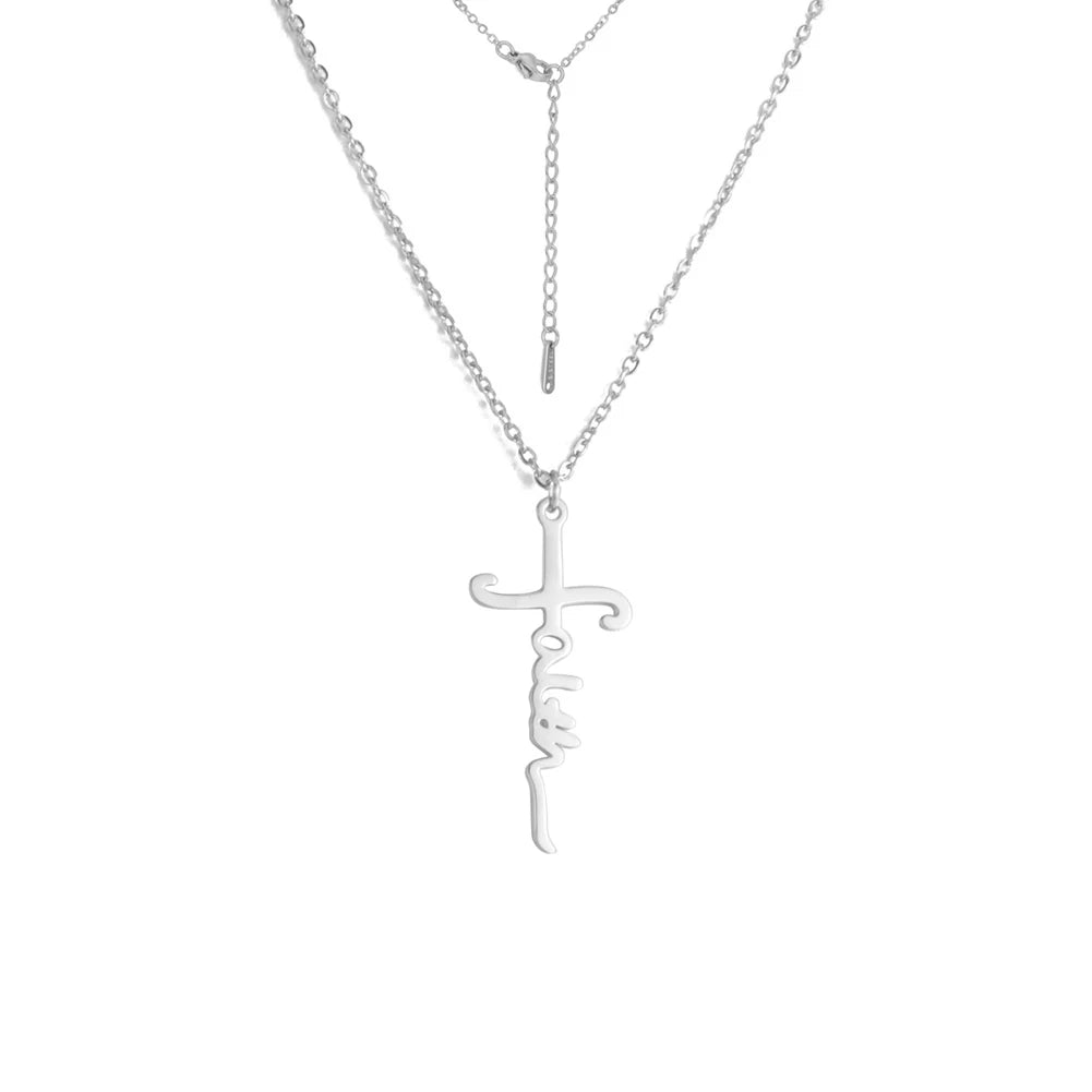 Unift Christian Faith Heart Necklace for Women Stainless Steel Vintage Religious God Bless Prayer Wedding Jewelry Gift Wholesale