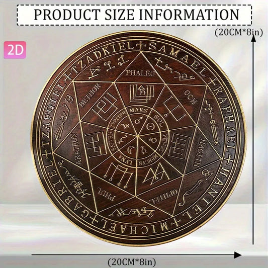 Heavy Metal Archangel Michael Seal Amulet - 2D Flat Wall Decor for Home Protection, Handmade Hebrew Aramaic Evil Eye Talisman