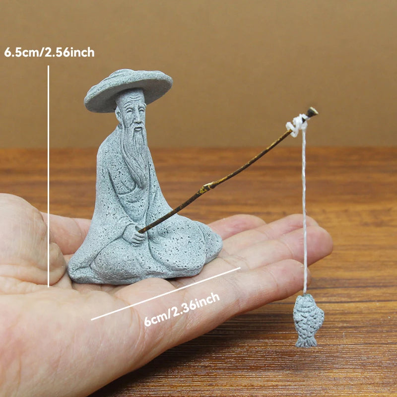 Miniature Zen Fisherman Play Chess Elder Sand Stones Figurine Garden Bonsai Rockery Aquariums Ornaments Lanscape Room Decoration